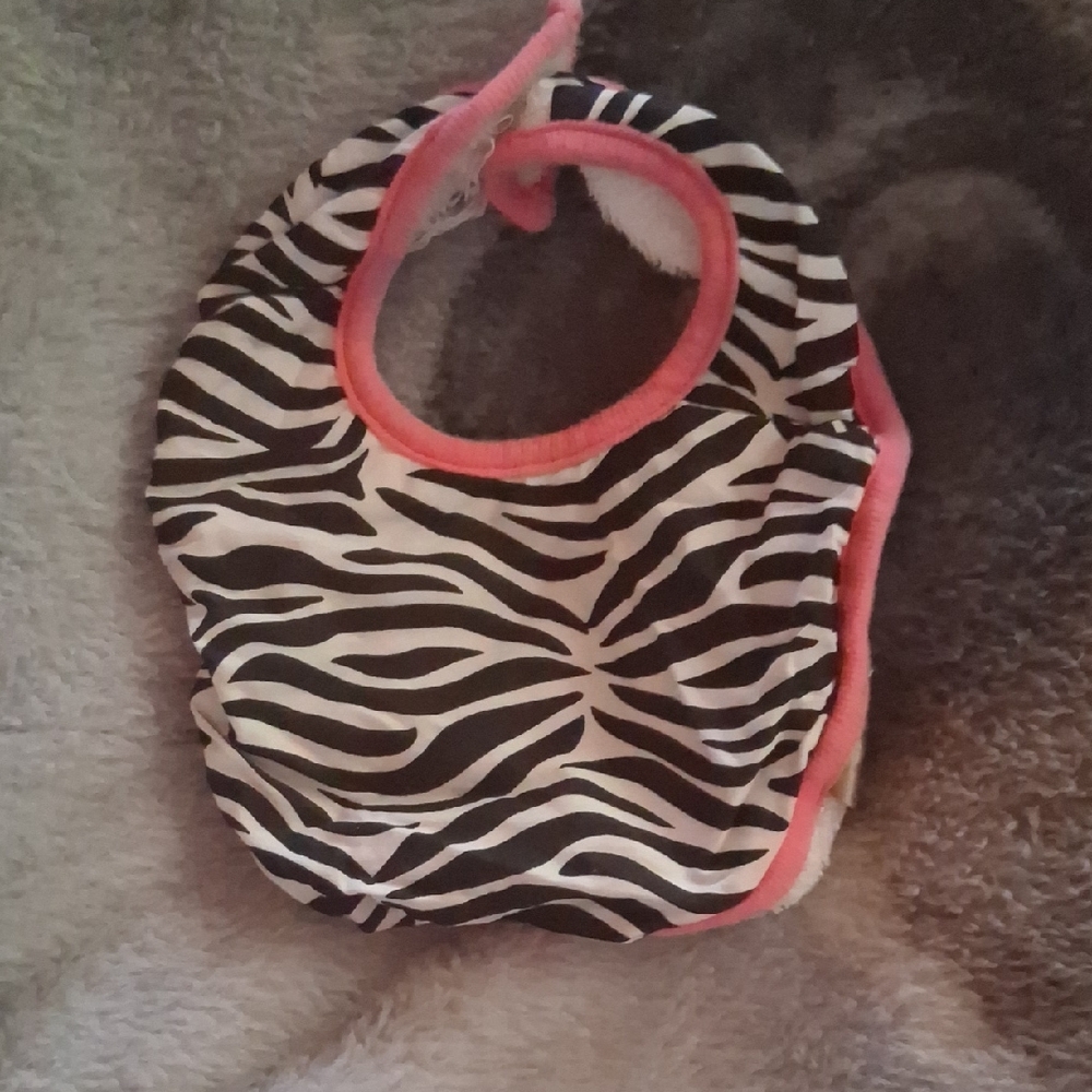 Chic Zebra Pattern Baby Bib with Pink Edging